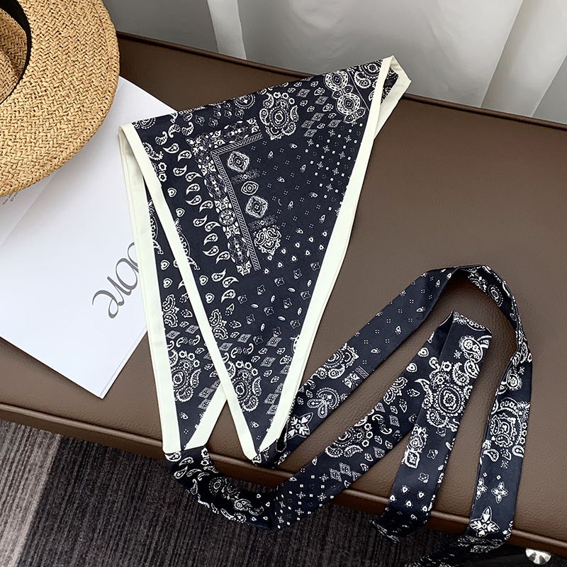 Toalla triangular con cintura, bufanda de seda con flor de anacardo retro, sensación de alta gama, cortina de pedo apilada multifuncional de verano, diadema de todo fósforo