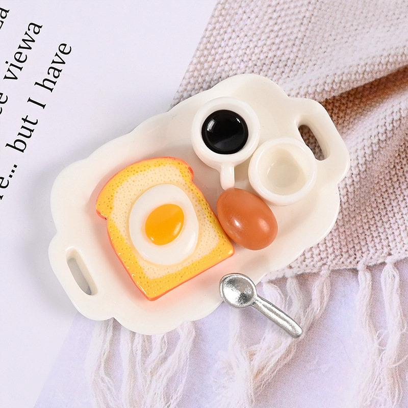 Micro landscape breakfast simulation coffee egg bread doll house decoration cartoon play house diy food and play accessories