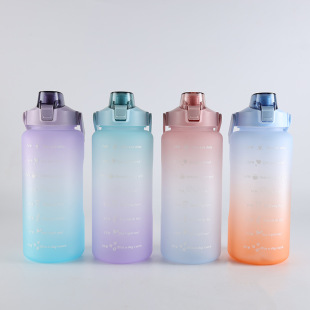 New Amazon Gradient Large Capacity Frosted Water Cup Straw Portable Outdoor Sports Kettle