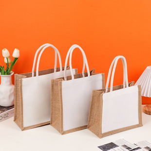 Linen Bag Custom Blank DIY Hand-Painted Laminated Linen Cotton Rope Satchel Shopping Bag Souvenir Packaging Bag