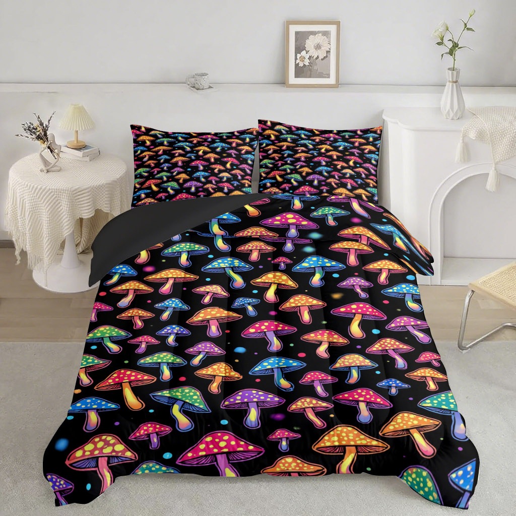 TEMU / JIT nuevo producto fantasía hongos 3D impresión digital 180gms edredón ropa de cama conjunto de fábrica suministro directo