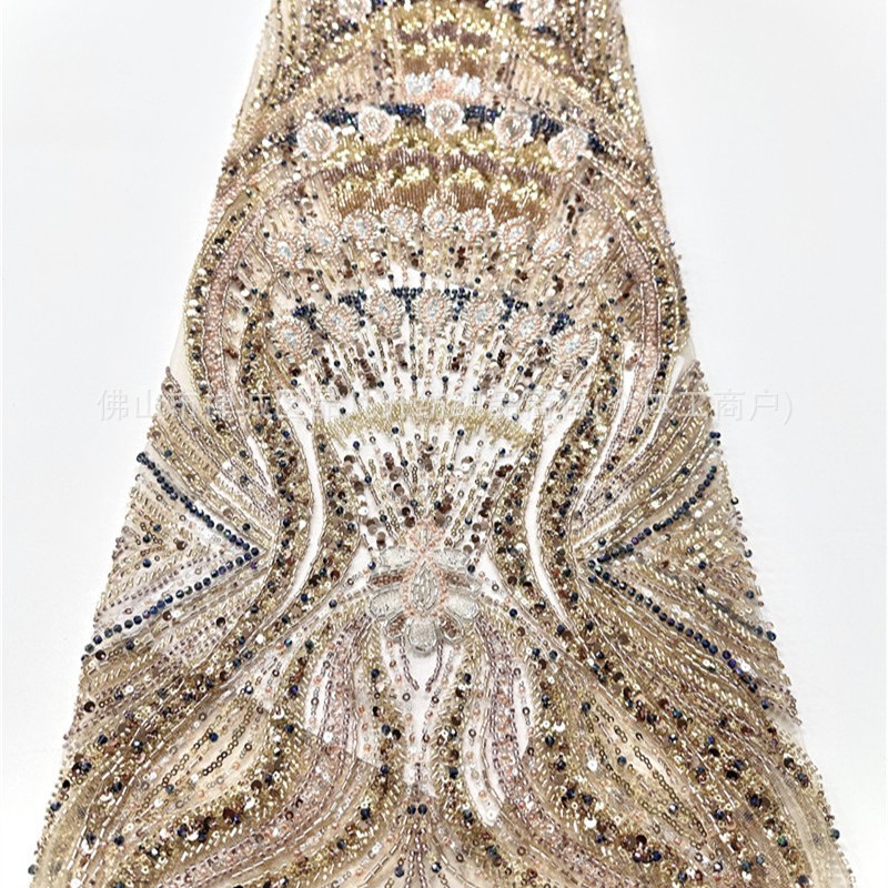 Radiante vertical anchoa bordada tela de malla de tela de alfombra roja de cola de pez vestido de boda madre lujosa tela de fiesta