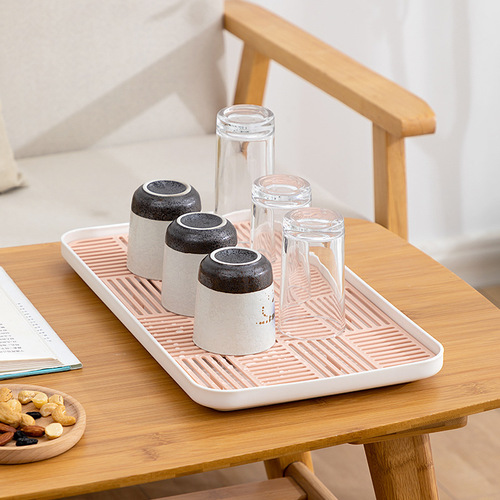 Household rectangular plastic double-layer drain tea tray dry soak Japanese kitchen creative fruit water cup tea set tray