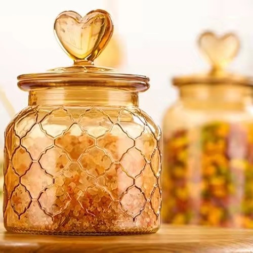 Tarro de vidrio sellado tarro de almacenamiento creativo cubierta de amor botella de vidrio ámbar frasco de vegetales tarro de té de vidrio transparente