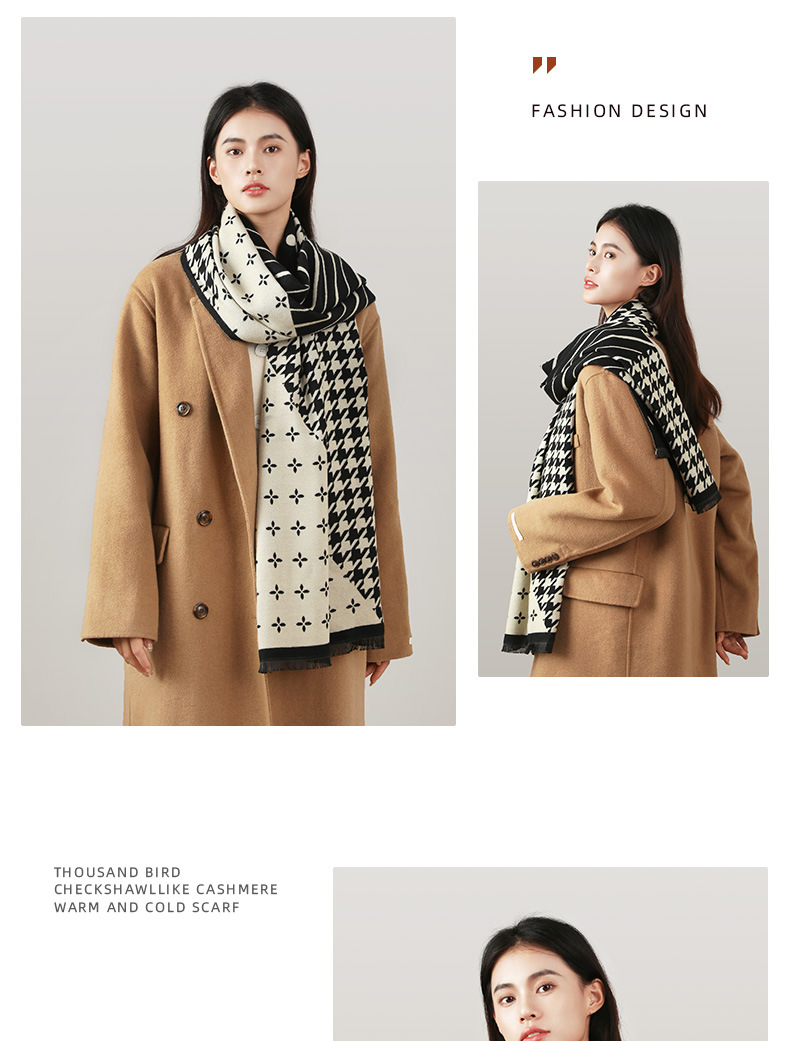 Nuovo versatile scialle Thousand Bird Grid Large per donna, cashmere, alta qualità, sciarpa di protezione per il collo ispessita_voghion.com