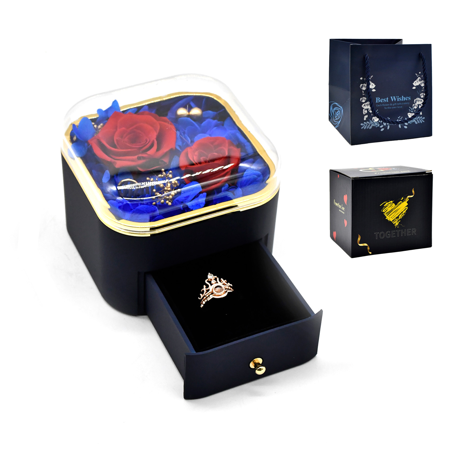 진한 파란색 장미 영원한 꽃(반지 제외)