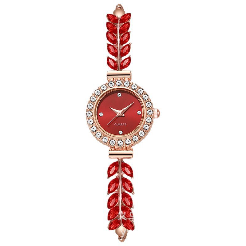 2025 nueva moda con hojas de diamantes, reloj redondo para mujer, esfera simple, ajuste libre, reloj de regalo transfronterizo exclusivo