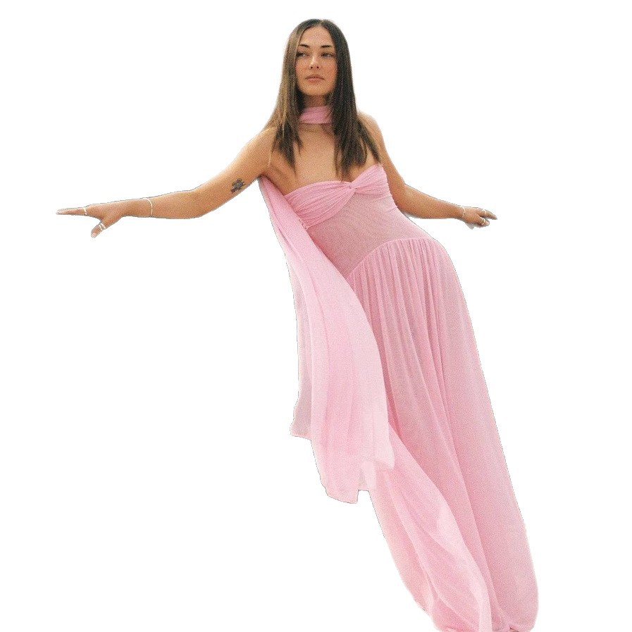 New Arrival Sexy Pure Wind Dress Folded Strapless Tube Top Dress Matching Scarf Slimming Bodycon Party Casual Dinner Dress_ecoleips.com