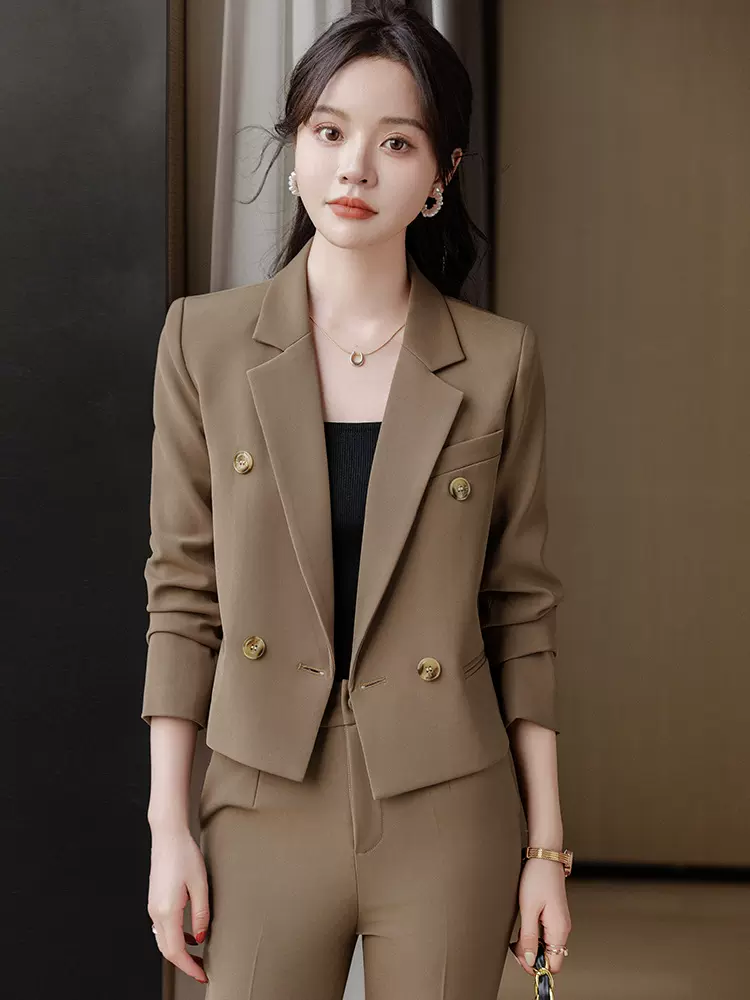 高级感西装套装女式春秋气质女神范小个子职业短款西服外套阔腿裤