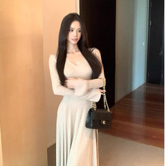 法式针织配大衣连衣裙子2025新款女早秋季设计感气质收腰掐腰长裙