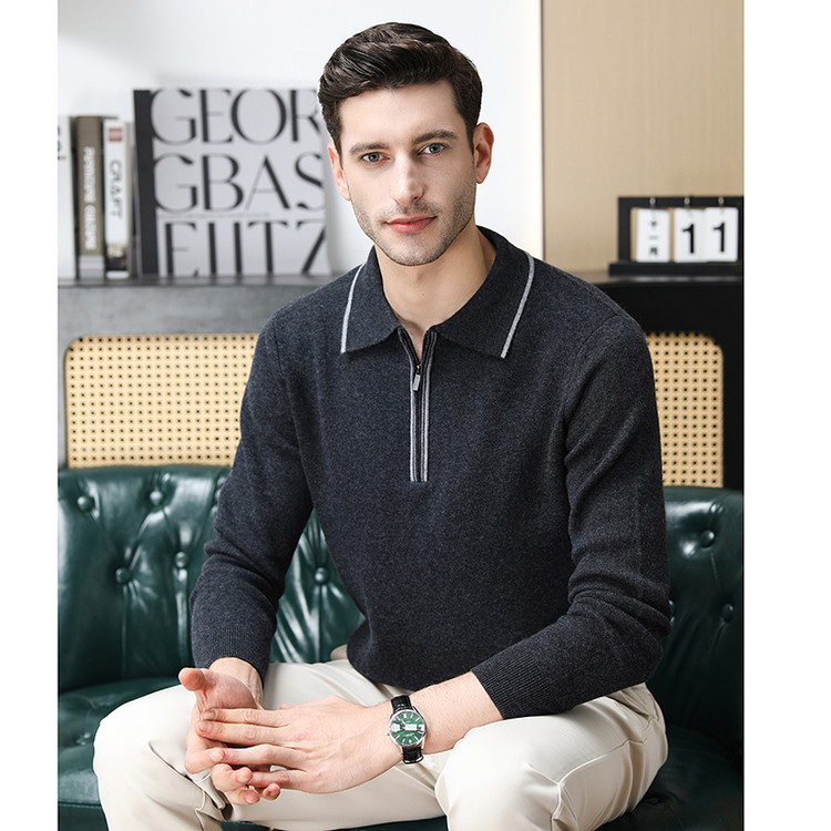 Suéter de punto de otoño de hombre nuevo cuello de lana de mediana edad manga larga semi-cremallera chaqueta de otoño de hombre camiseta de base