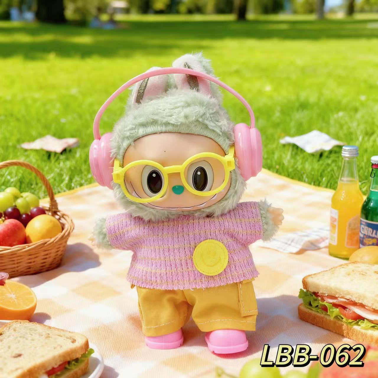 Una, dos y tres generaciones de labu picnic set casual labubu ropa de bebé vestible 17cm muñeca lindo cambio de ropa image 3