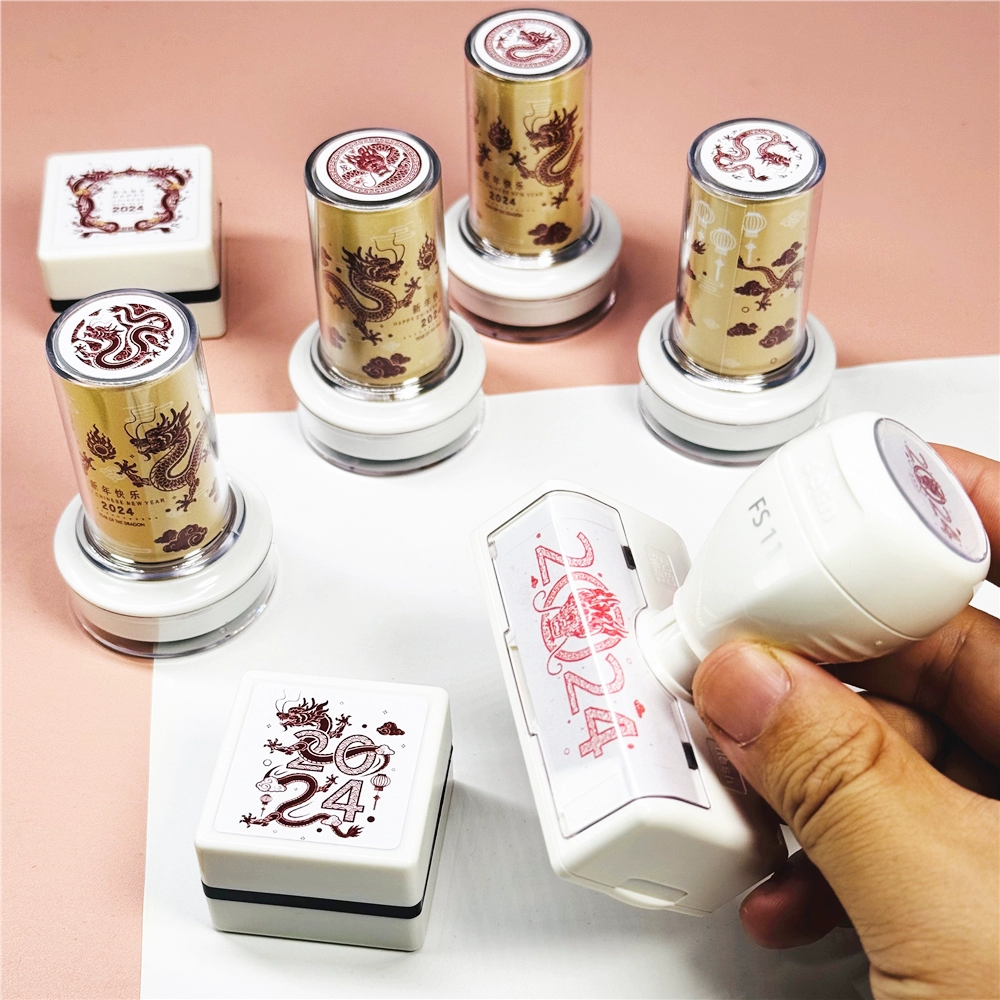Новогодняя печать круглый прямоугольный креативный китайский стиль красный светочувствительный штамп мультфильм новогодний счет