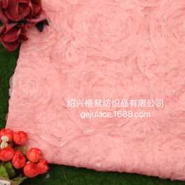 2021网布纱盘花绣花玫瑰 3D立刺绣时装礼服面料童装舞台绳绣片 女
