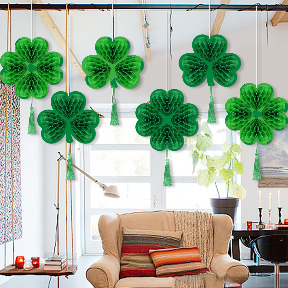 Día de San Patricio amazónico colgante de panal de cuatro hojas colgante de panal irlandés decoración de fiesta
