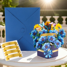 跨境立体花束贺卡信封母亲节蓝色妖姬花朵贺卡感恩祝福节日礼物