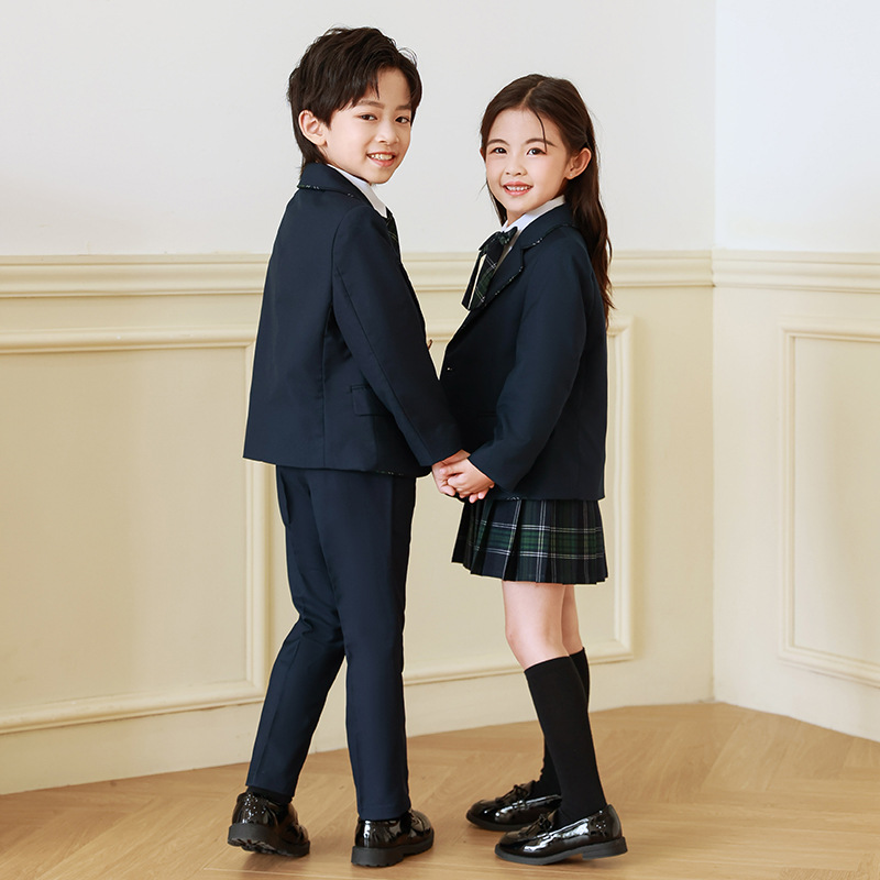 Traje de estilo universitario de primavera y otoño para niños Traje de uniforme escolar Jardín de infantes Ropa de jardín Estudiantes de escuela primaria Ropa de clase de estilo británico Traje de tres piezas