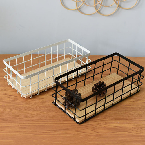 Iron storage basket wall-mounted flower basket storage rack cosmetic box iron frame wall-mounted basket desktop storage storage rectangular