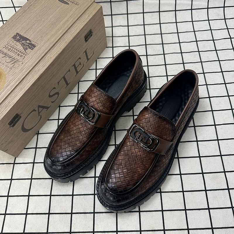 Новые мужские туфли из натуральной кожи на весну-осень 2025 года, на толстой подошве, износостойкие деловые кожаные туфли, модные и стильные слипоны, прямые продажи от производителя