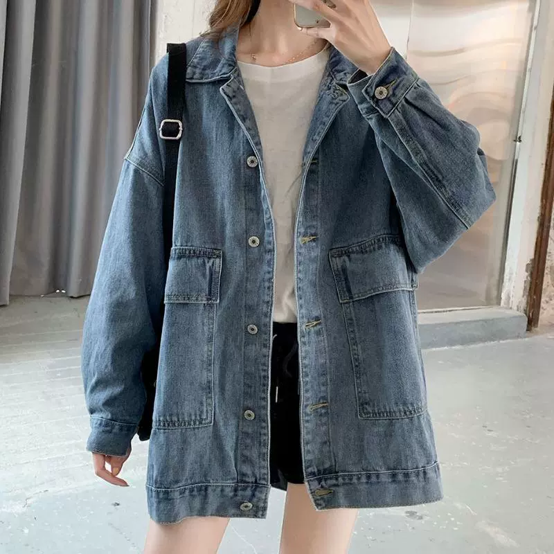 Джинсовая куртка, демисезонная ретро с длинным рукавом для отдыха, oversize