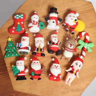 Christmas Cake Decoration Plug-In Santa Claus Elk Snowman Christmas Tree Socks Dessert Table Decoration Ornaments
