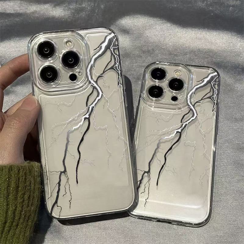 Lightning simple en blanco y negro para iphone16promax funda para teléfono móvil transparente Apple 15 anti-caída 14pro1 3/12