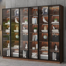 轻奢玻璃门书柜客厅落地靠墙防尘书柜书架简约现代储物展示手办柜