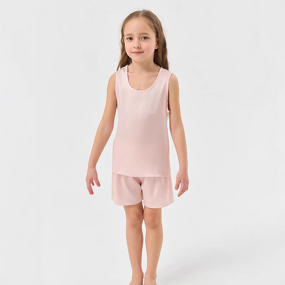 Girls Summer Satin Vest Shorts Pajamas Simulated Silk Ice Silk Thin Pullover Home Clothes Set Amazon