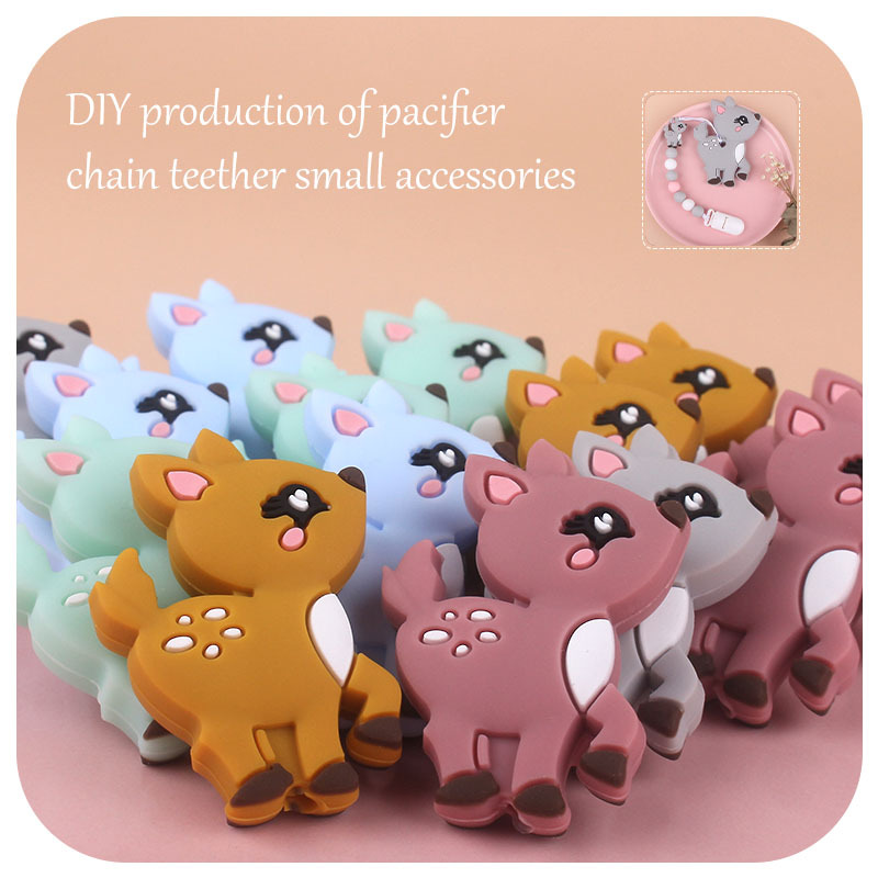 Amazon nuevo bebé animal de dibujos animados Sika ciervos molar mordedor joyería tesoro creativo DIY chupete cadena Accesorios