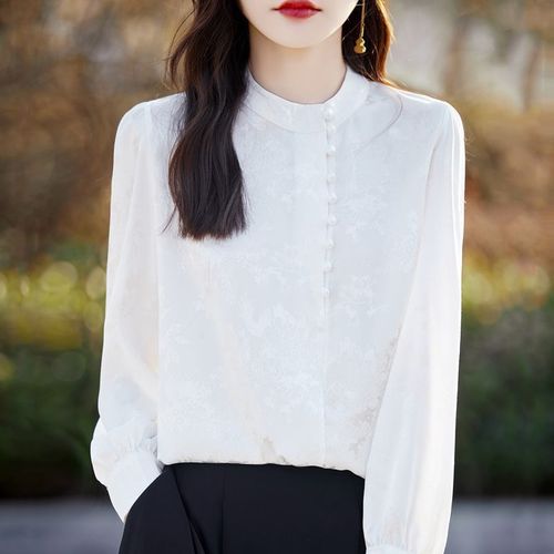 Chinese-style national style women's shirt 2025 spring small standing collar high-end light luxury long-sleeved top blouse small shirt