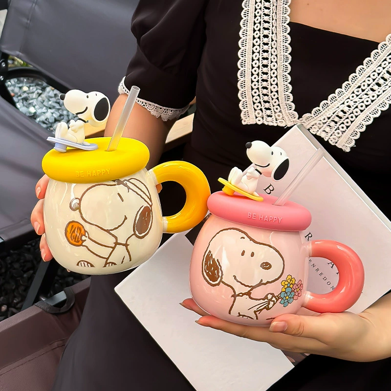 Смешная кружка с Снупи, красивый подарочный кофейный cup для девочки с крышкой, керамическая кружка для воды для дома и пары, офис