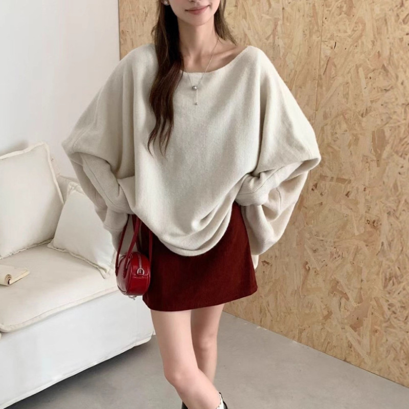 慵懒风针织衫毛衣外套女秋冬2025新款不规则设计感蝙蝠袖上衣|undefined