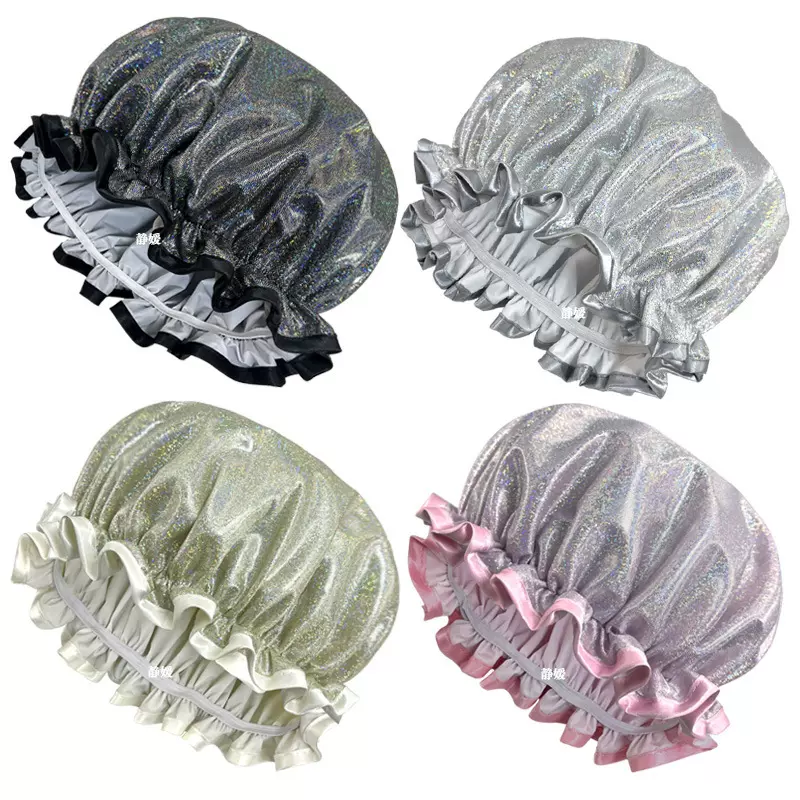 厂家批发双层防水闪光帽PEVA防水双层浴帽女跨境批发现货