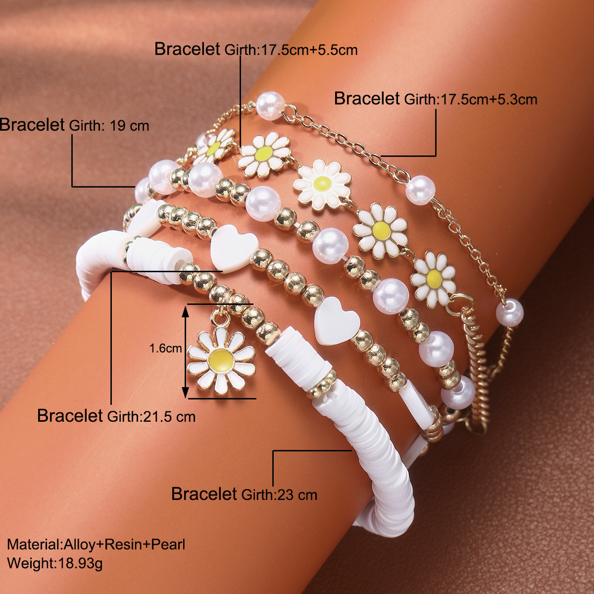 Wholesale Jewelry Pastoral Flower Daisy Alloy Pearl Beaded Wristband Bracelets display picture 1