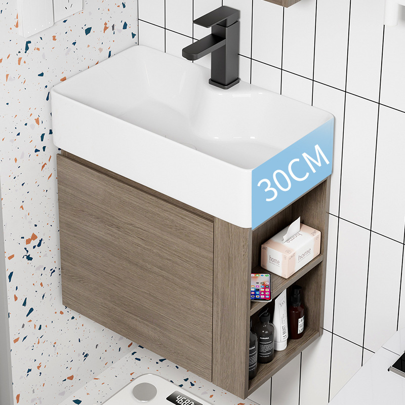 Impermeable de madera maciza montado en la pared lavabo mueble de baño combinación baño ultra estrecho 30 lavabo pequeño apartamento lavabo