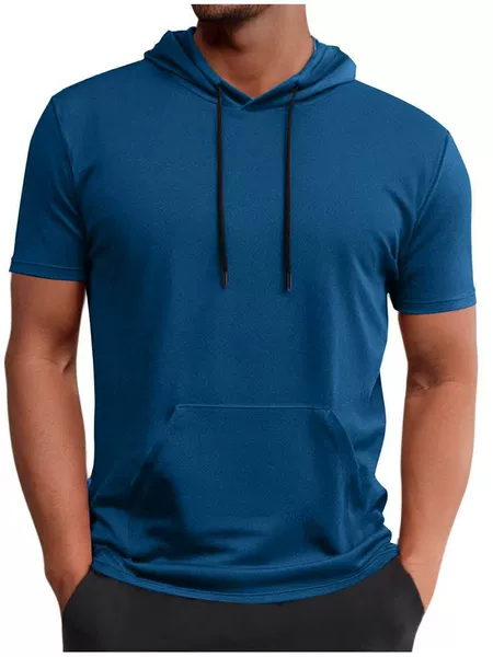 Factory-Made Cross-Border European and American Summer Men's Elastic Quick-Drying T-Shirt Breathable Sports Hooded Top Short-Sleeved Running