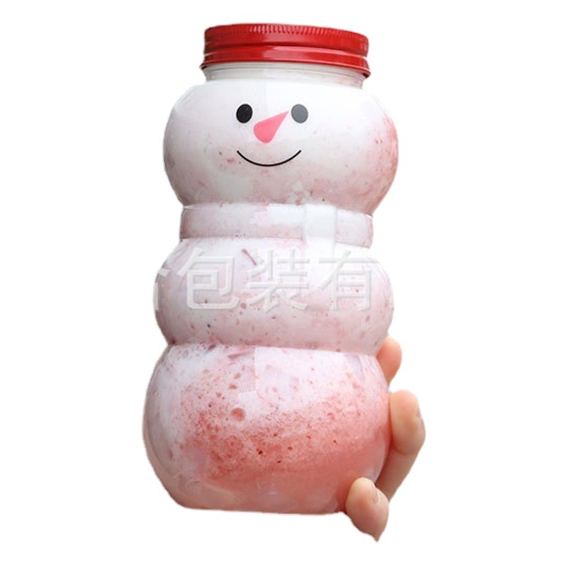 500ml Christmas Snowman Milk Tea Cold Drink Cup pet Thickened Plastic Large Diameter Disposable Sealed Packaging Bottle