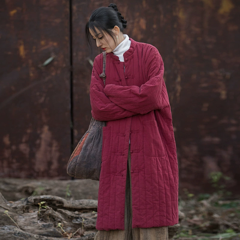 Новая зимняя женская удлиненная стеганая куртка из хлопка и льна с пуговицами, утепленная, теплая, на пуговицах, женская длинная хлопковая куртка, хлопковая одежда