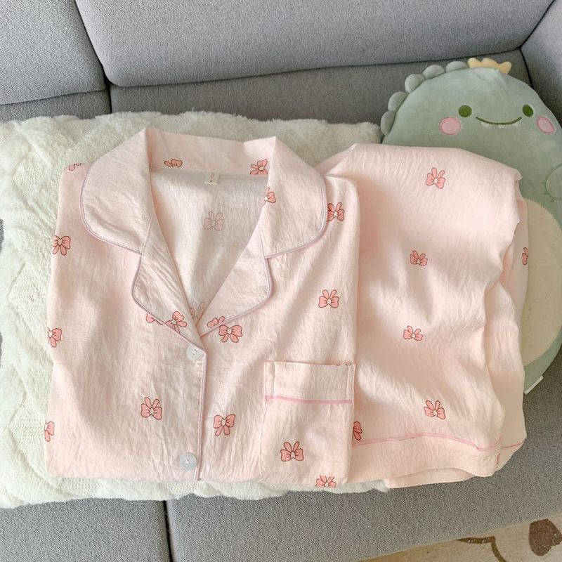 春秋季新款云朵棉长袖长裤睡衣女翻领可爱甜美少女外穿家居服套装|undefined