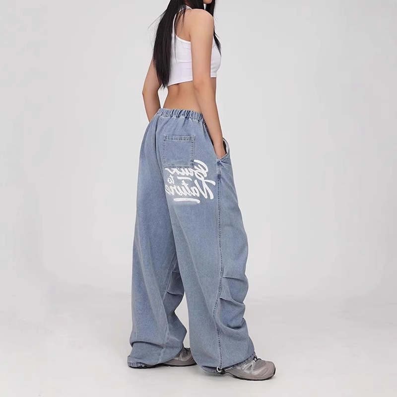 Large Quantity Trendy Street Dance Brand Blue "Denim Parachute Pants" Hip-Hop Retro American Dance Pants Jazz Casual Pants Large Quantity Trendy Street Dance Brand Blue "Denim Parachute Pants" Hip-Hop Retro American Dance Pants Jazz Casual Pants