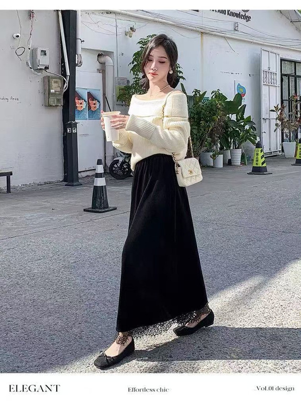 0907-160秋季高品质真丝绒精品A字裙长裙半身裙女装|undefined
