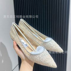 高版本JC婚鞋女亮片尖头新娘鞋婚纱水晶鞋25新款细高跟鞋礼服单鞋