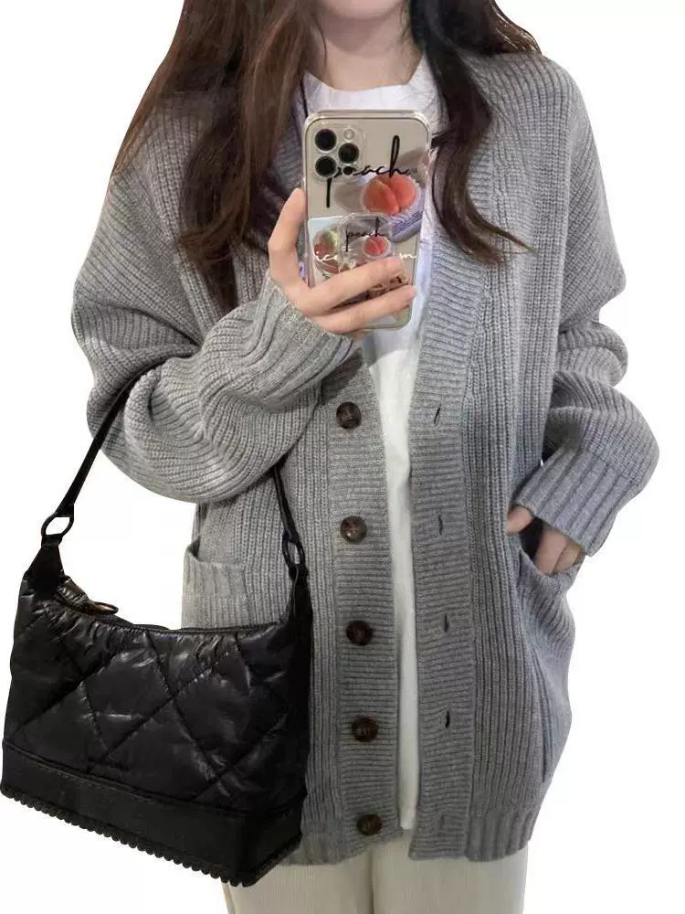 Вязанный кардиган демисезон для отдыха, свитер, куртка, oversize, V-образный вырез