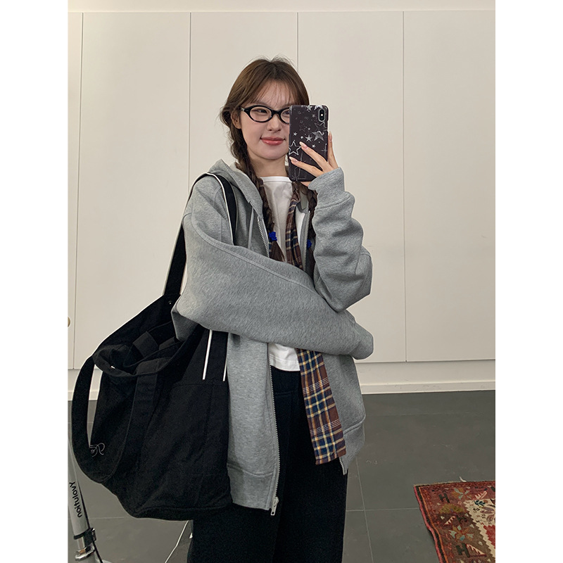 Nantao Heavyweight Air-Feel Hooded Cardigan Sweatshirt for Women 2025 Autumn and Winter Loose-Fitting Zip-Up Casual Top