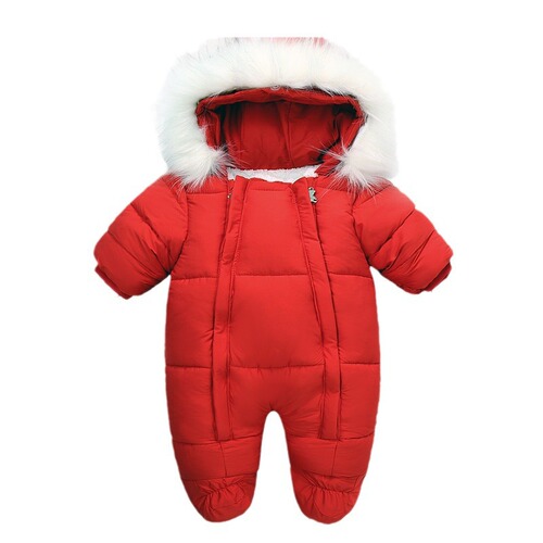 Cross-border exclusive faux fur hooded winter baby suit with integrated mittens, 2024 new climbing suit for babies