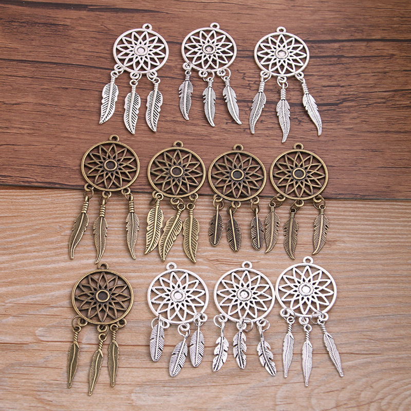 5 DIY alloy accessories dream catcher dream catcher hollow round charm pendant feather pendant