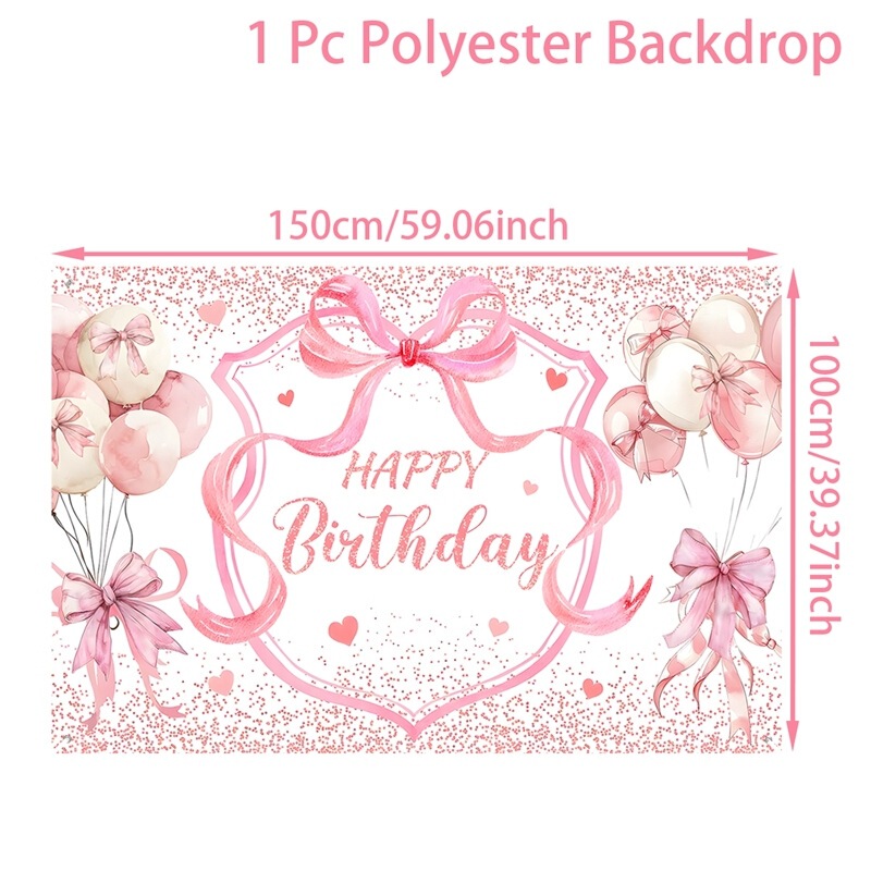 ブラックピンクのリボンテーマ誕生日旗バナーケーキ挿入行パーティースパイラルバルーンパーティーデコレーション|undefined
