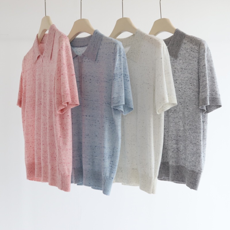 Korean Style Polo Collar Invisible Zipper Colorful Yarn Knitted Sweater Women's Summer New Wool Blended Short Sleeve Top T