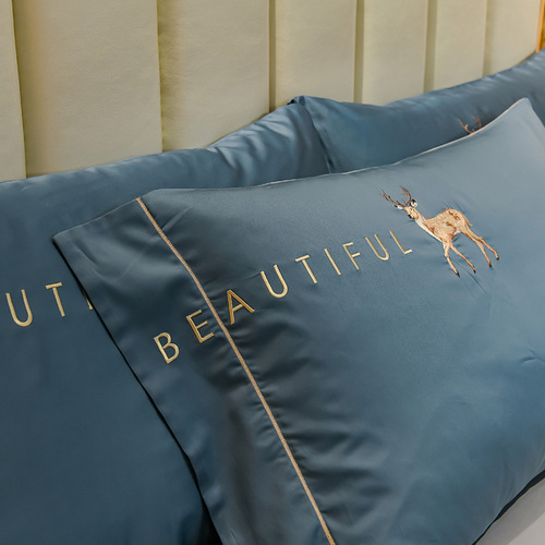 Ice silk four-piece set, light luxury and high-end summer bed sheets and duvet covers, Tencel silk fitted sheets, three-piece bedding set