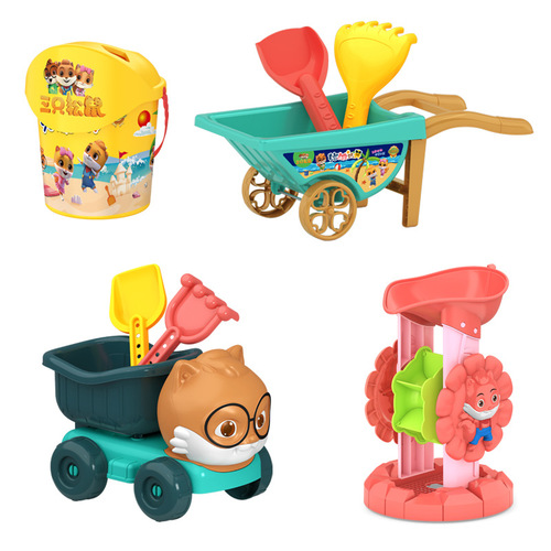 Children's Beach Toys Wholesale Sand Digging and Water Toys Sand Play Tools Cart Beach Bucket Shovel Hourglass Set